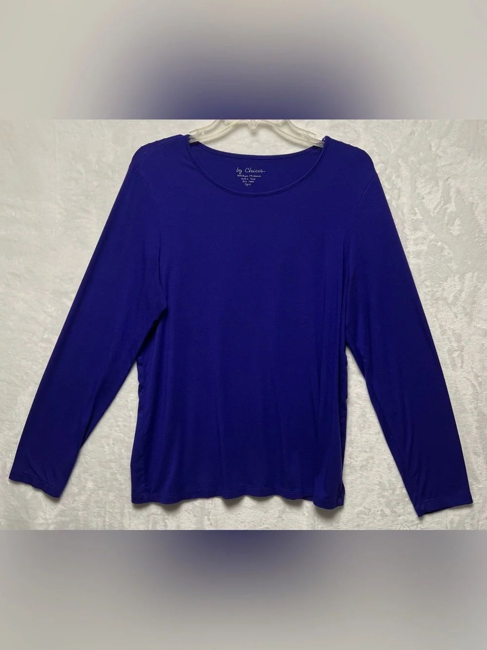 Chico’s Knit Top Womens Size L Royal Blue Scoop Neck Long Sleeve Stretch
